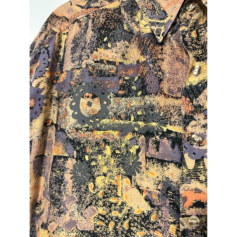 Thums Up For Him Mens Large 100% Silk Abstract Paisley Button Down Shirt Vintage - Picture 3 of 8